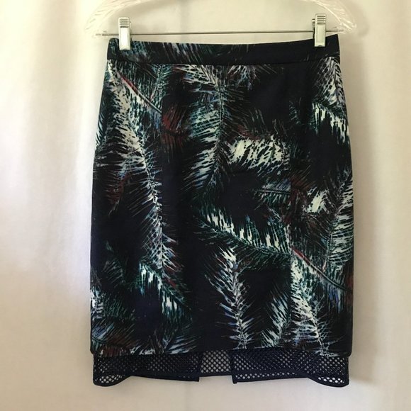 Club Monaco Printed Skirt with Peek-a-boo Mesh